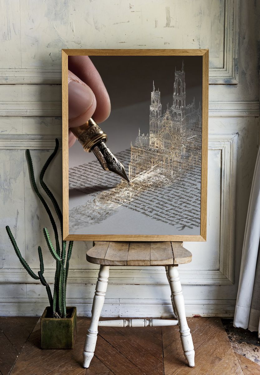 Cathedral Pen Illustration Poster. — room view 1