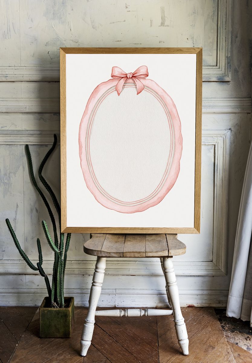 Pink Ribbon Oval Frame Print. — room view 1