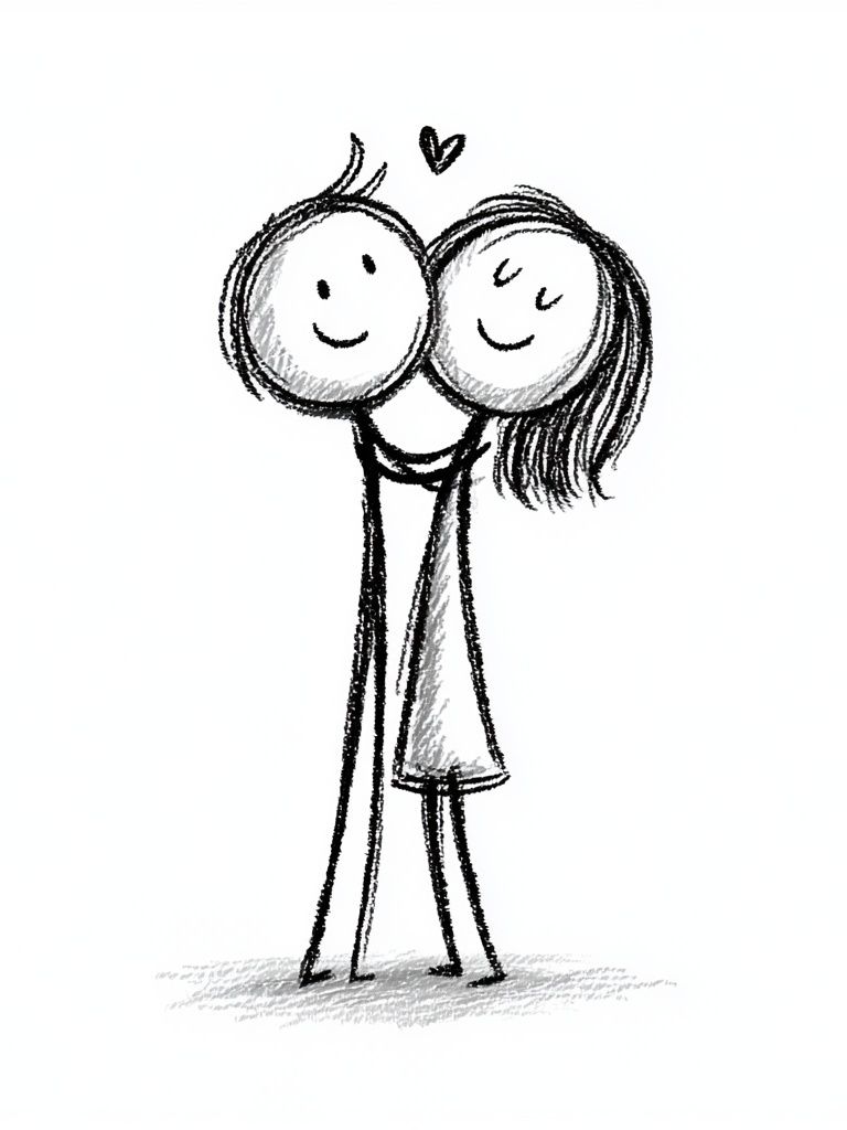 Cute Couple Line Art Poster. poster — illustration art