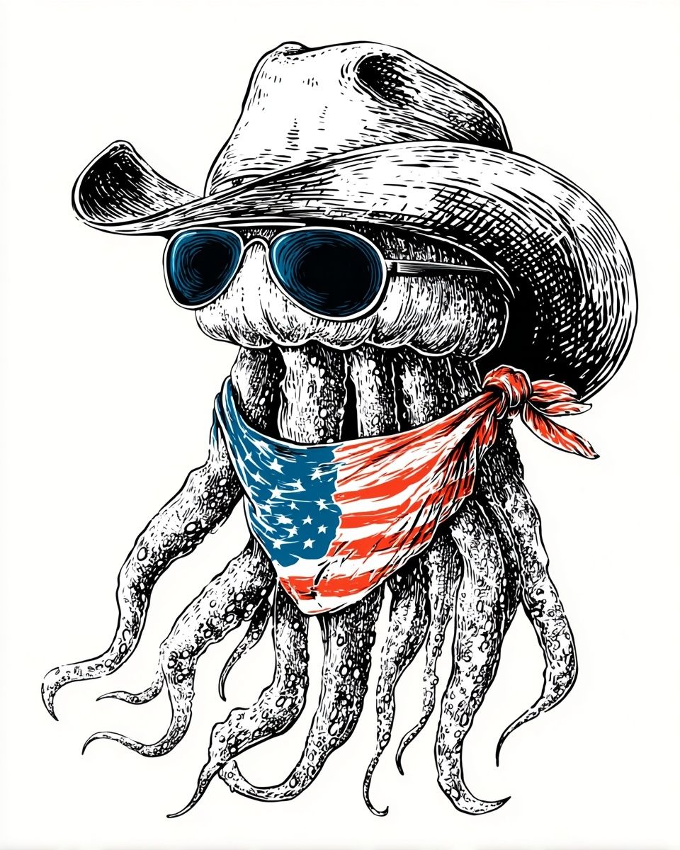 Cowboy Octopus Illustration Poster. poster detail