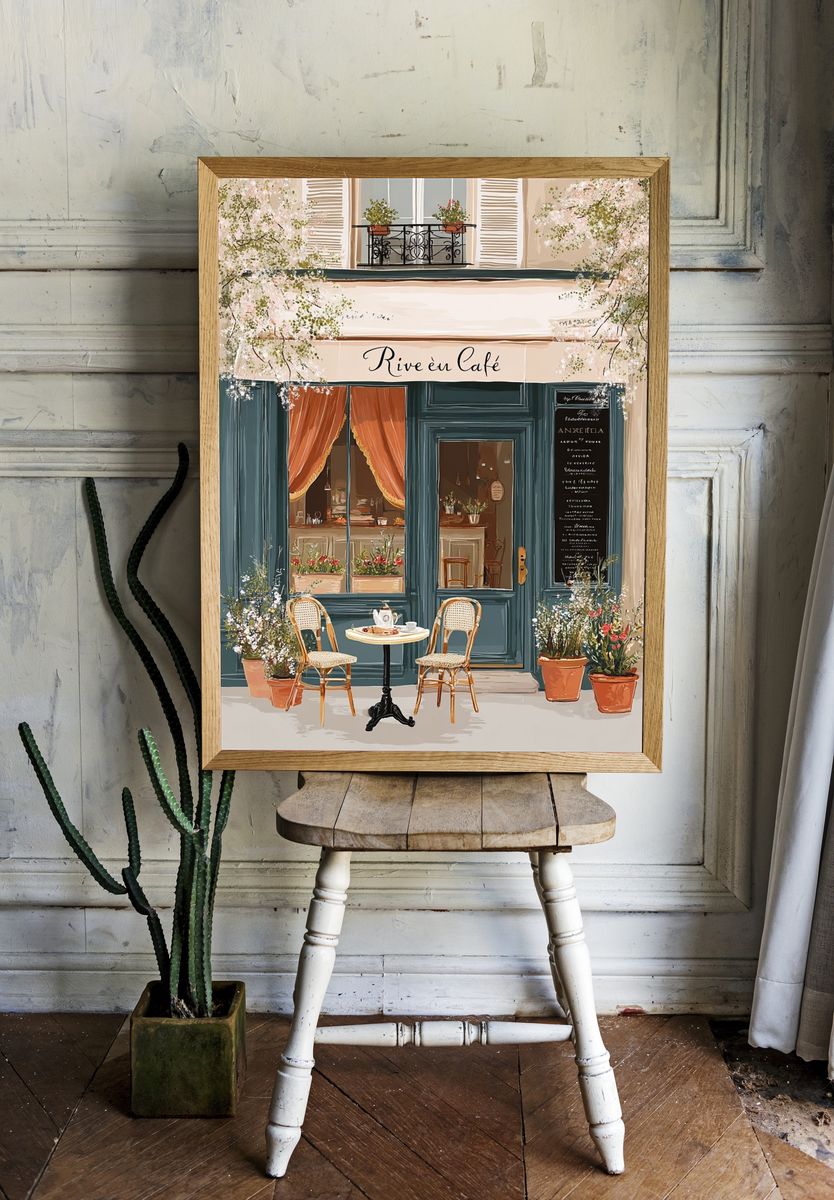 Parisian Café Facade Illustration Poster. room preview