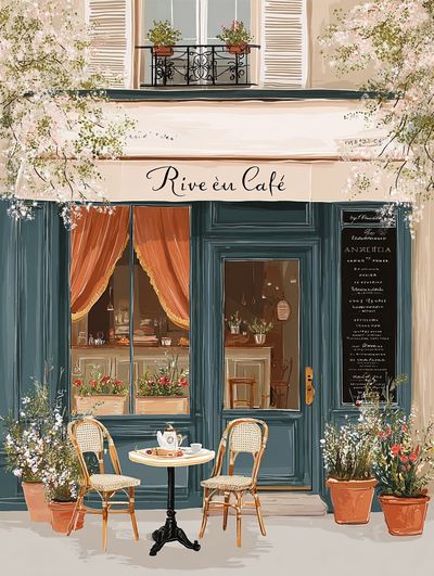 Parisian Café Facade Illustration Poster. poster
