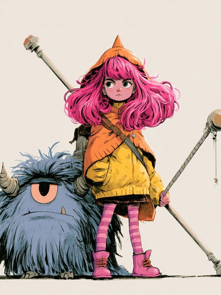 Fantasy Girl and Monster Illustration Poster. poster detail