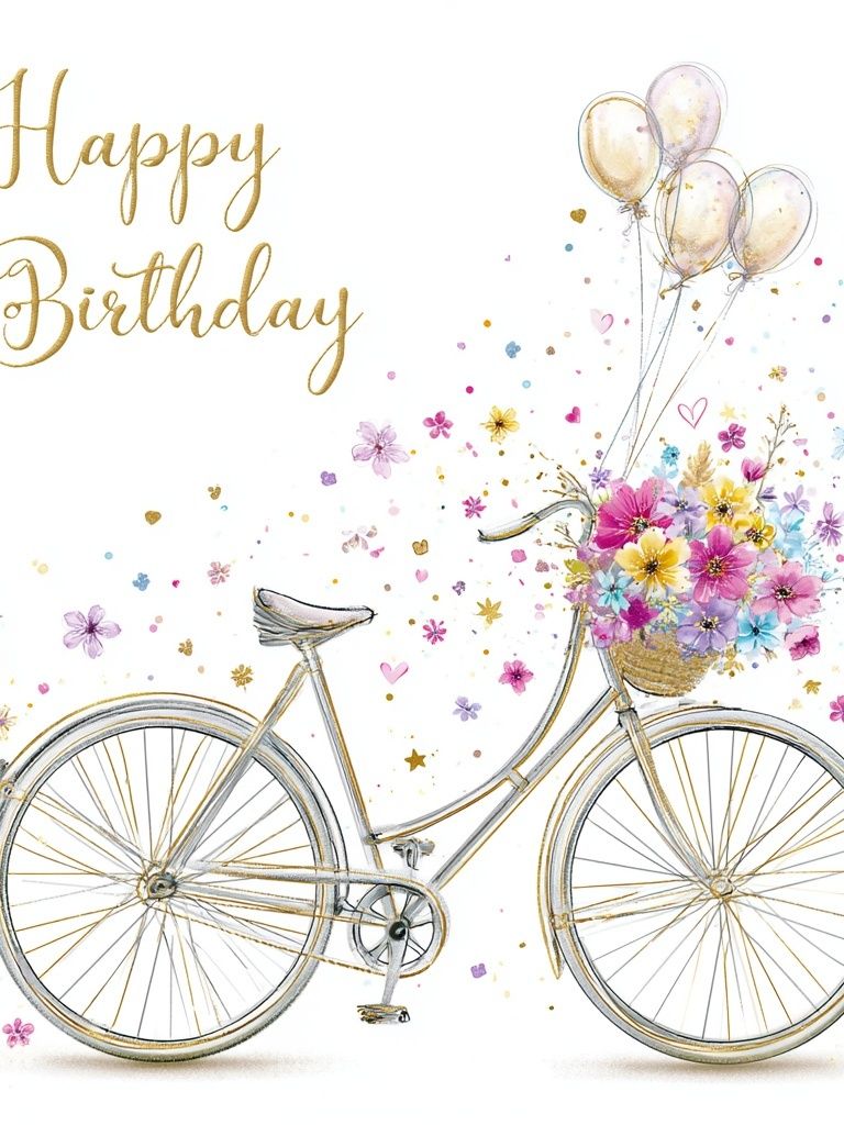 Happy Birthday Bicycle Illustration Poster. poster detail