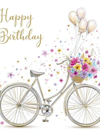 Happy Birthday Bicycle Illustration Poster.