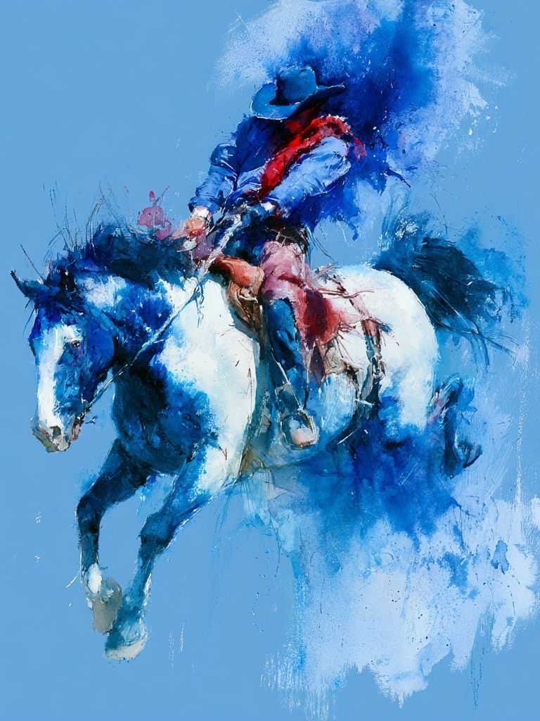 Blue Rodeo Horse Watercolor Poster. poster detail