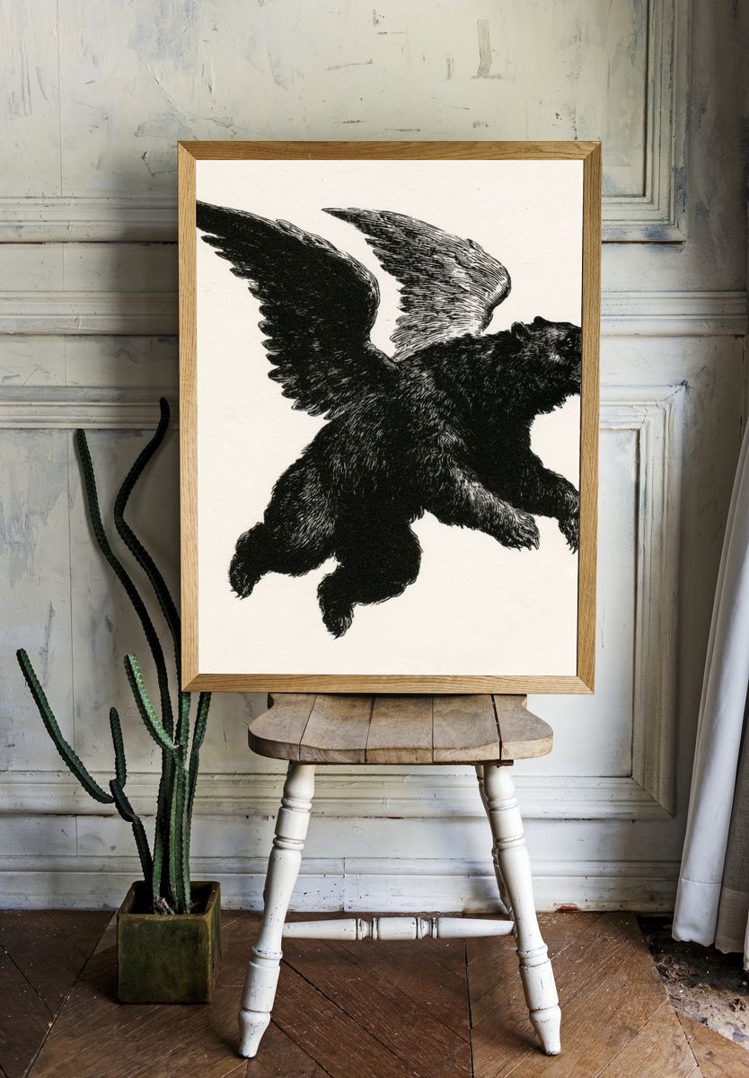 Winged Bear Illustration Poster. room preview