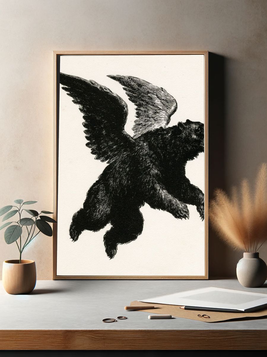 Winged Bear Illustration Poster. — room view 2