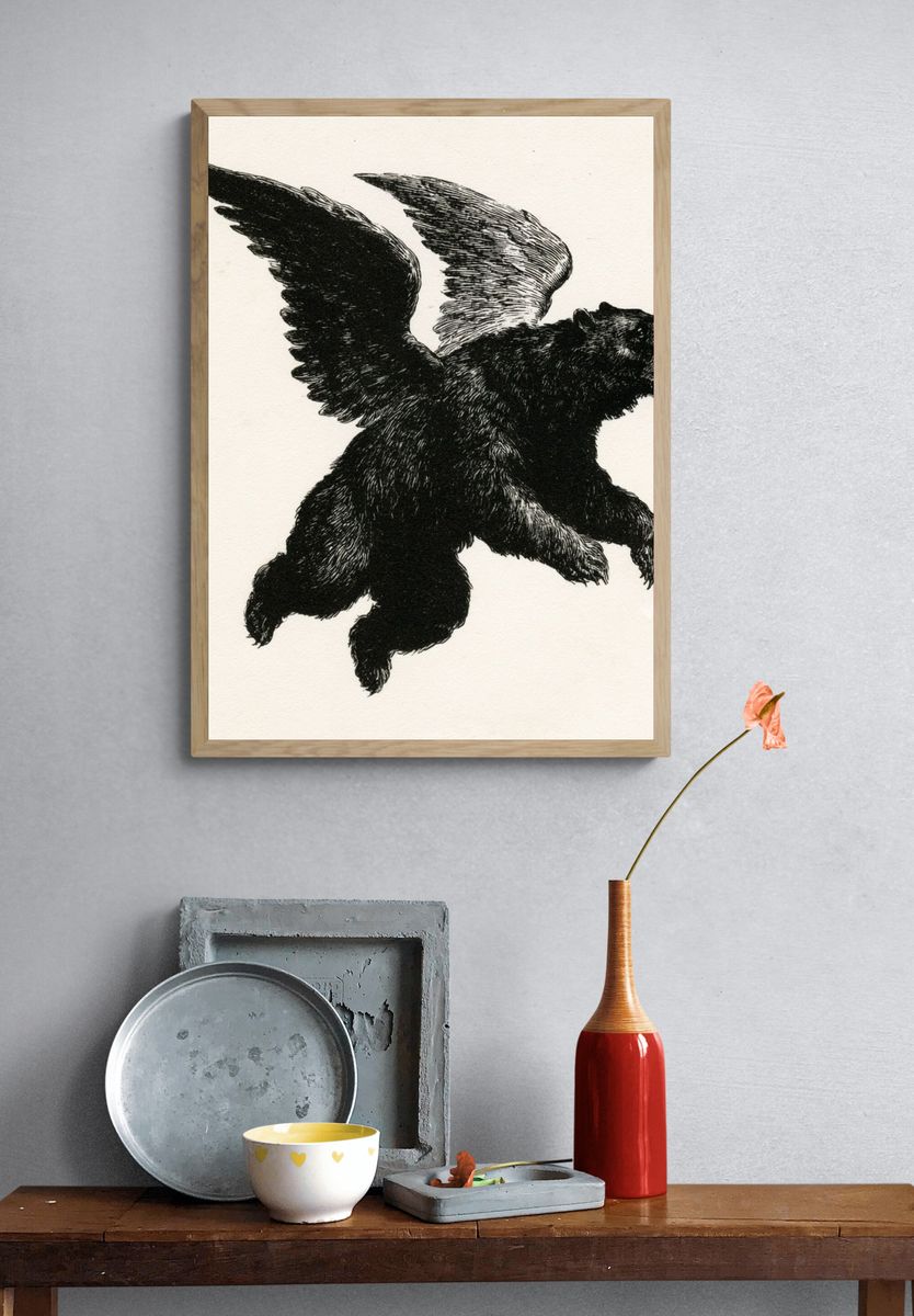 Winged Bear Illustration Poster. — room view 3