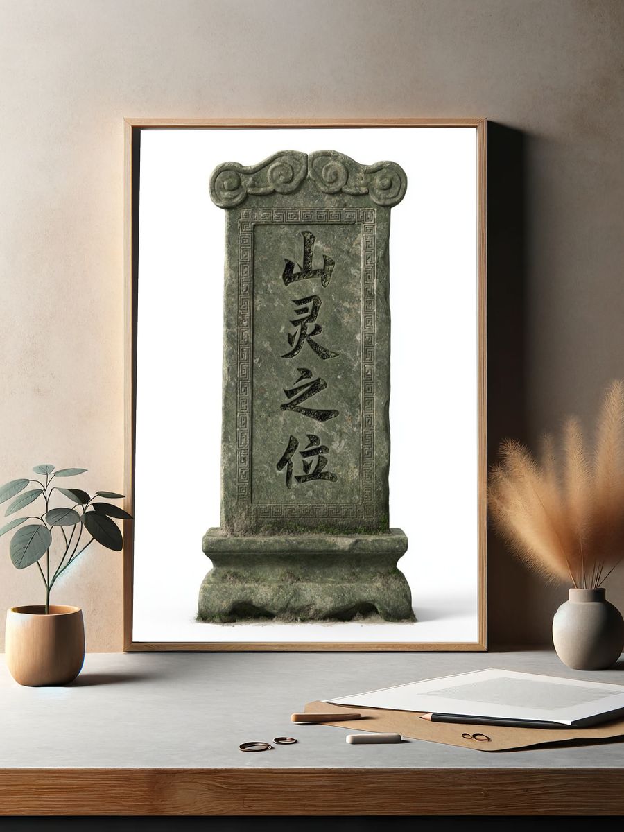 Ancient Stone Stele Illustration Print. — room view 2