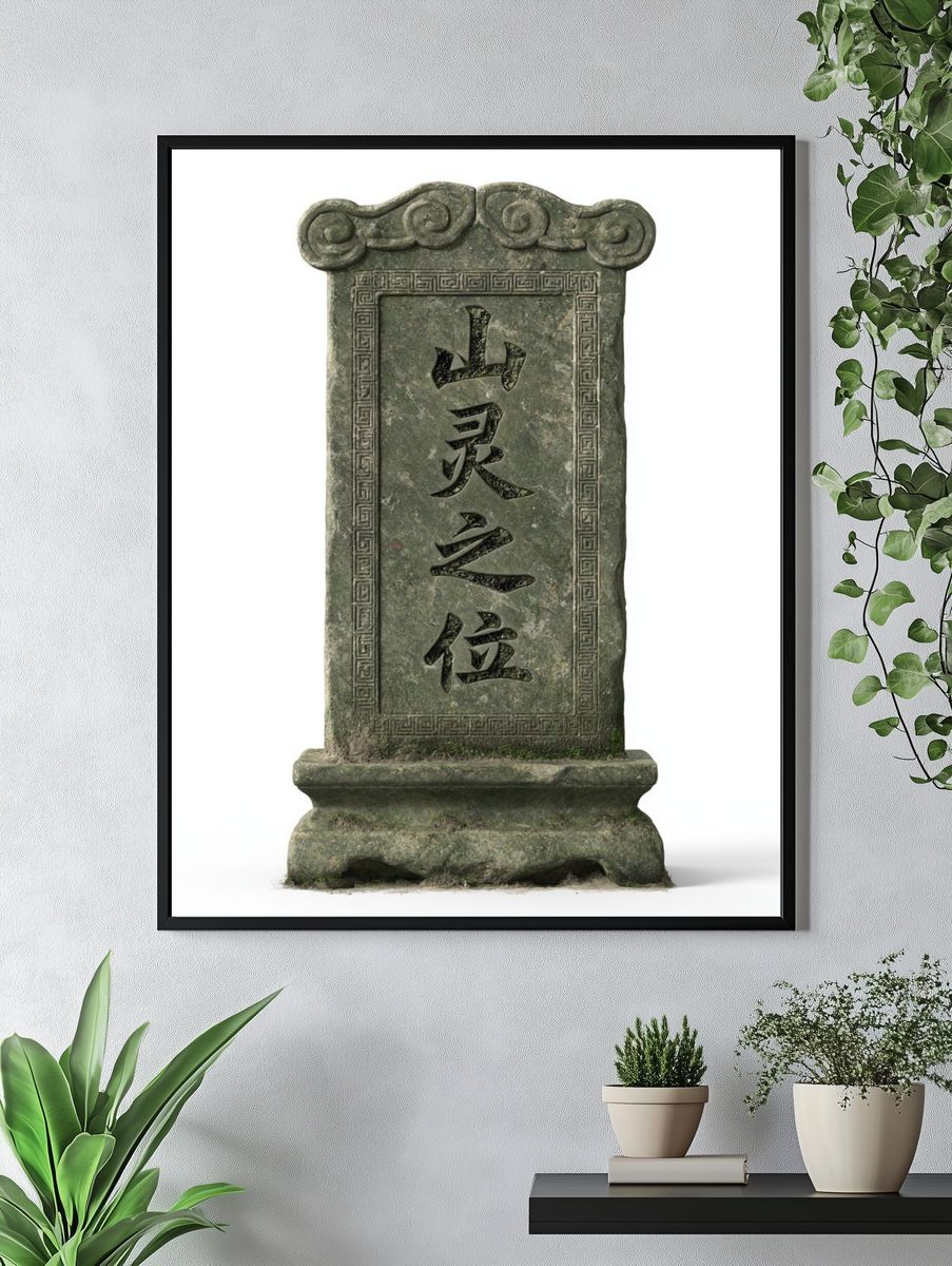 Ancient Stone Stele Illustration Print. — room view 4