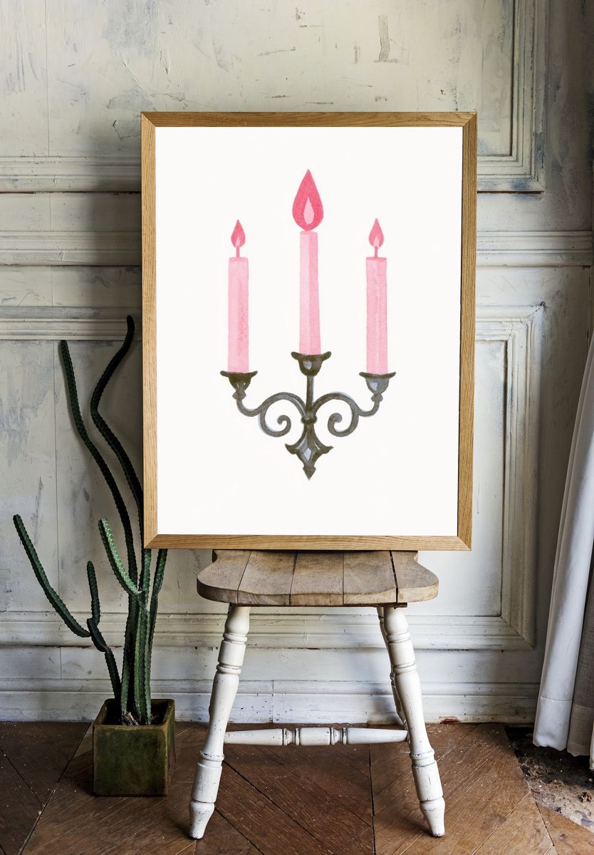 Pink Candle Sconce Illustration Poster. room preview