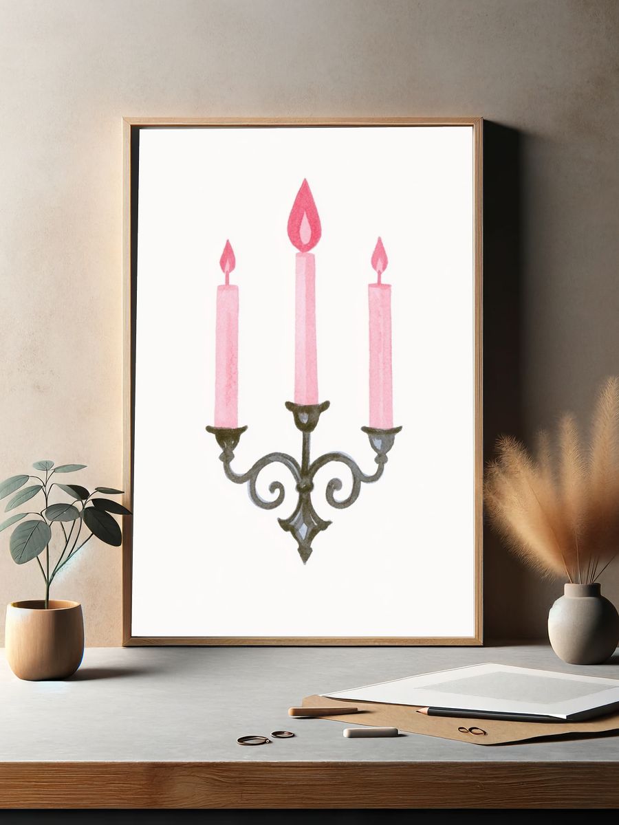 Pink Candle Sconce Illustration Poster. — room view 2