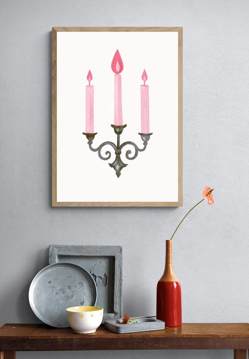 Pink Candle Sconce Illustration Poster. — room view 3