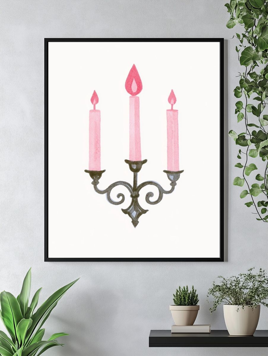 Pink Candle Sconce Illustration Poster. — room view 4