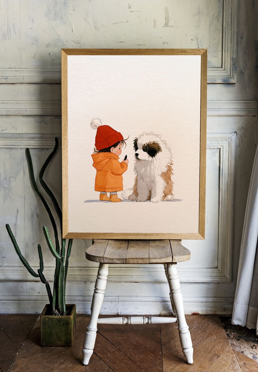 Child and Dog Watercolor Poster. room preview
