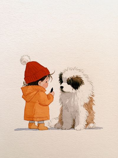 Child and Dog Watercolor Poster.