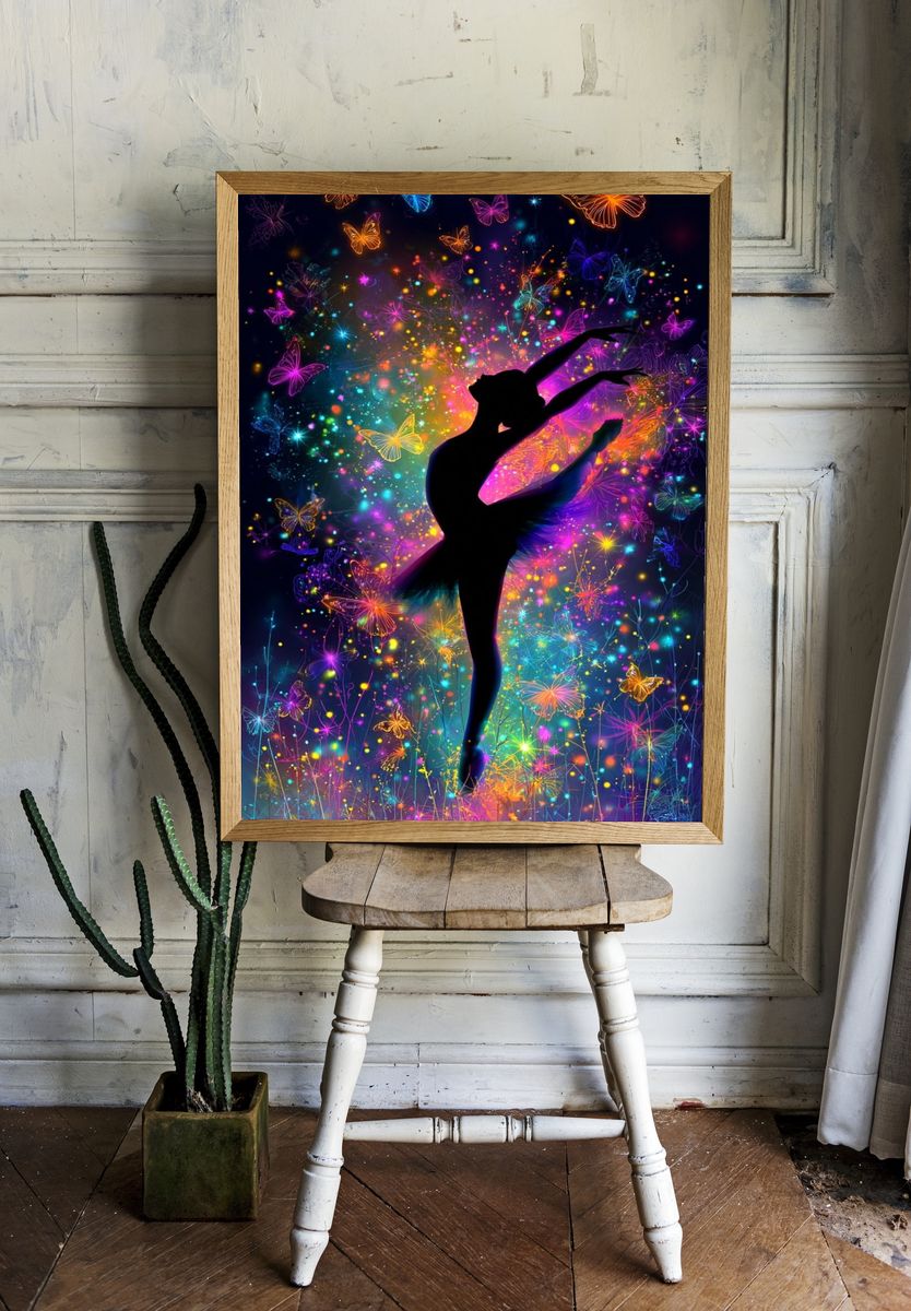 Neon Ballet Butterfly Print. room preview