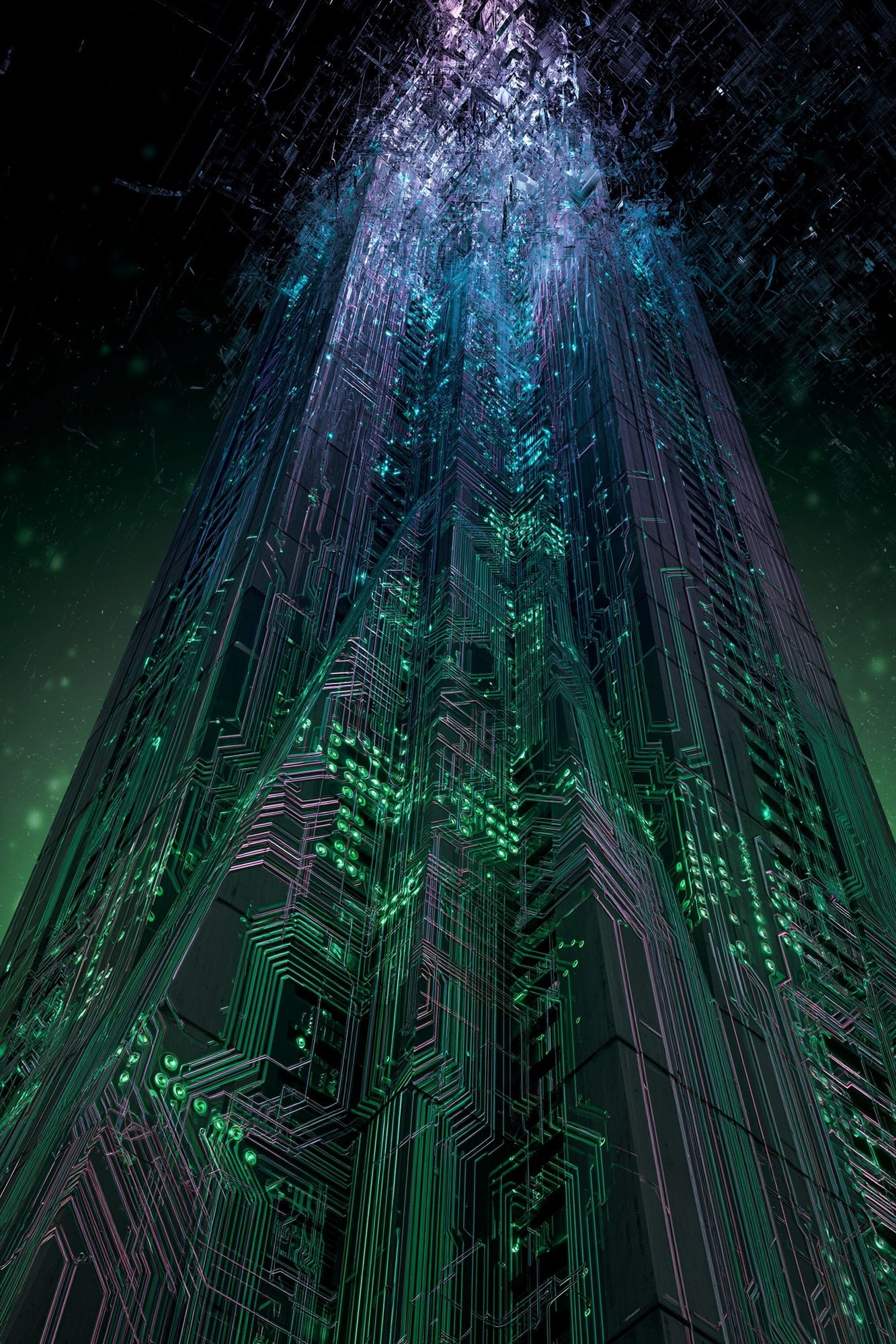 Neon Cyberpunk Tower Print. poster detail
