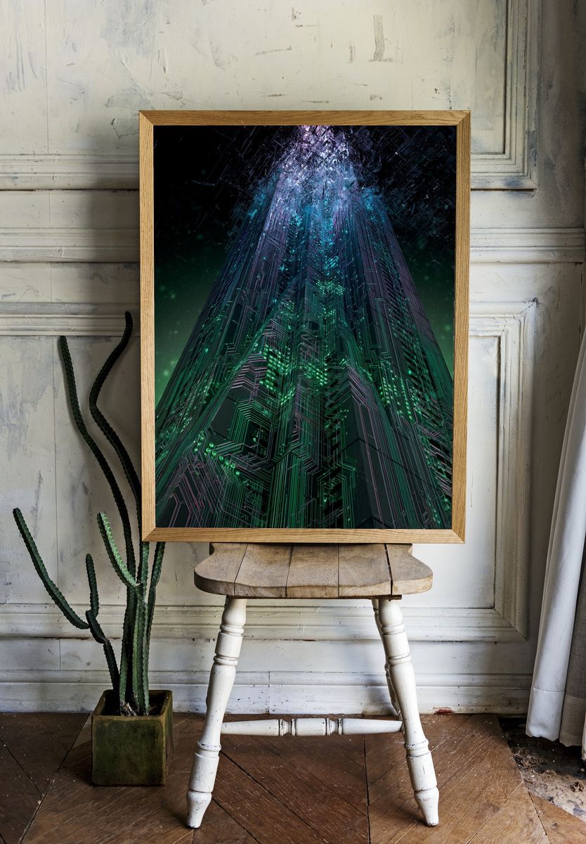 Neon Cyberpunk Tower Print. — room view 1