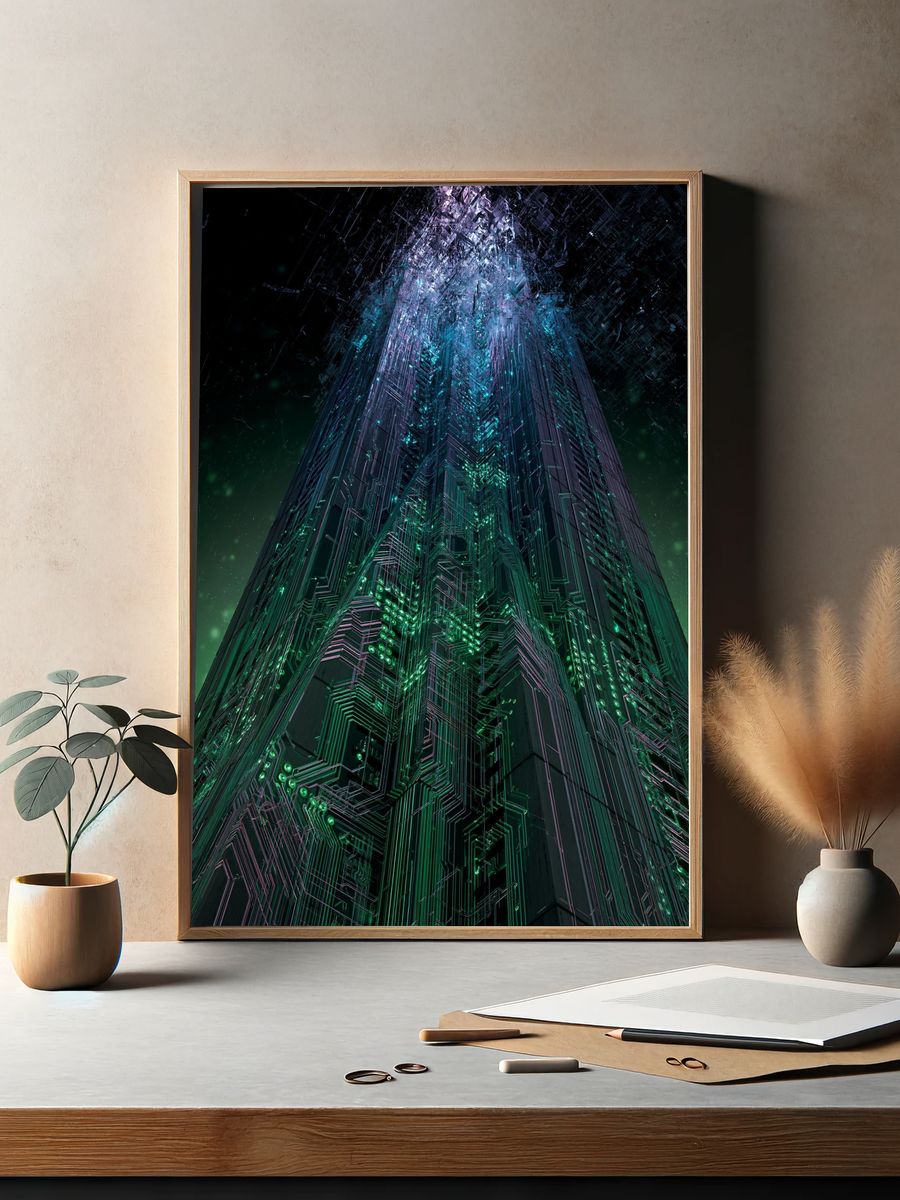 Neon Cyberpunk Tower Print. — room view 2