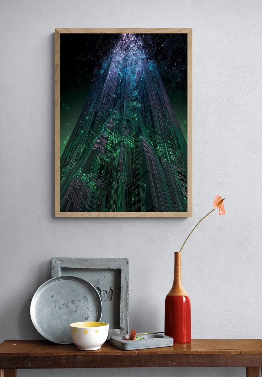 Neon Cyberpunk Tower Print. — room view 3