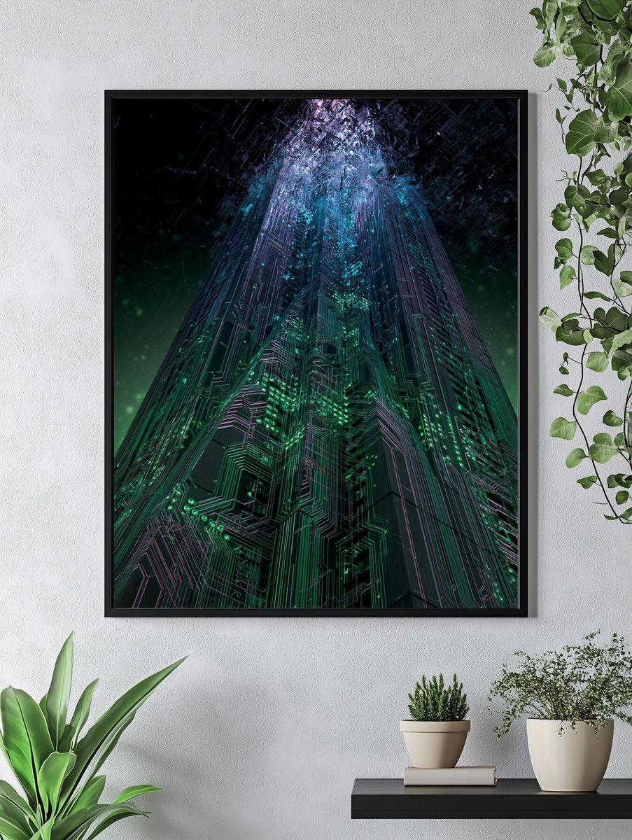 Neon Cyberpunk Tower Print. — room view 4