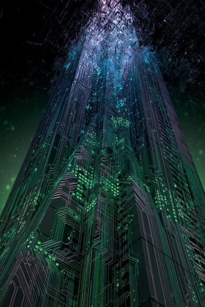 Neon Cyberpunk Tower Print. poster print