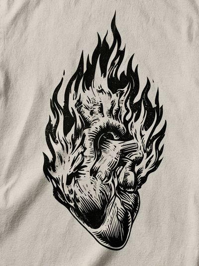 Flaming Heart Ink Illustration Poster.