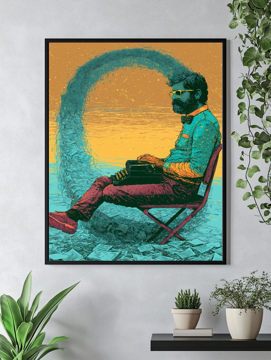 Typewriter Man Surreal Illustration Poster. — room view 4
