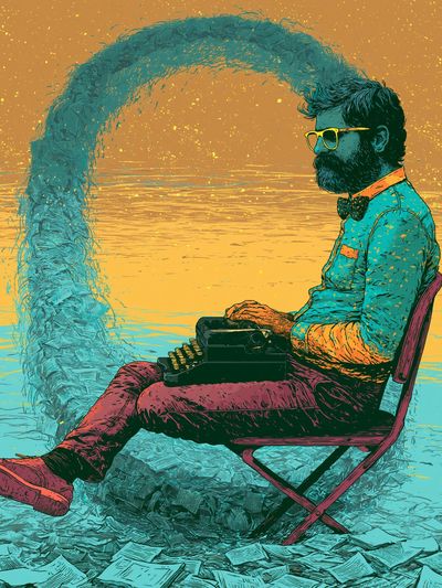 Typewriter Man Surreal Illustration Poster.
