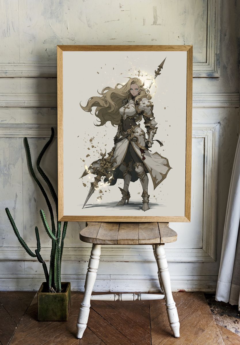 Armored Fantasy Warrior Illustration Poster. — room view 1