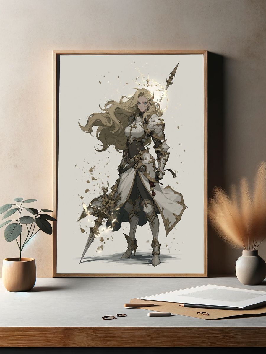 Armored Fantasy Warrior Illustration Poster. — room view 2