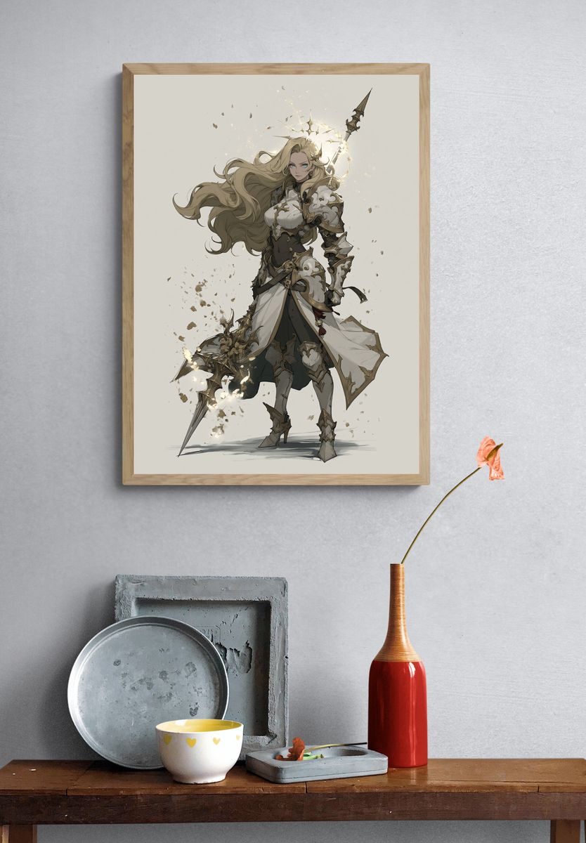 Armored Fantasy Warrior Illustration Poster. — room view 3