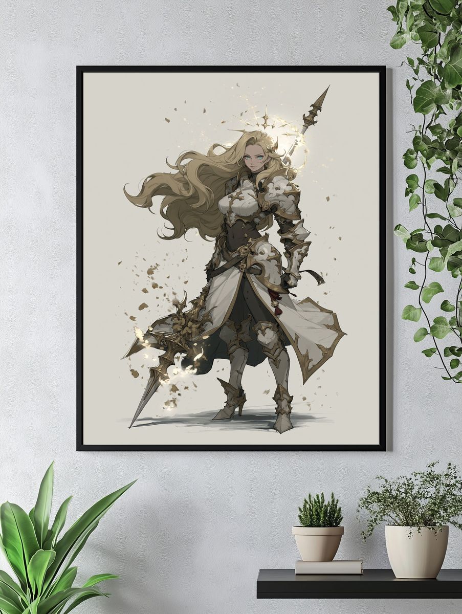 Armored Fantasy Warrior Illustration Poster. — room view 4