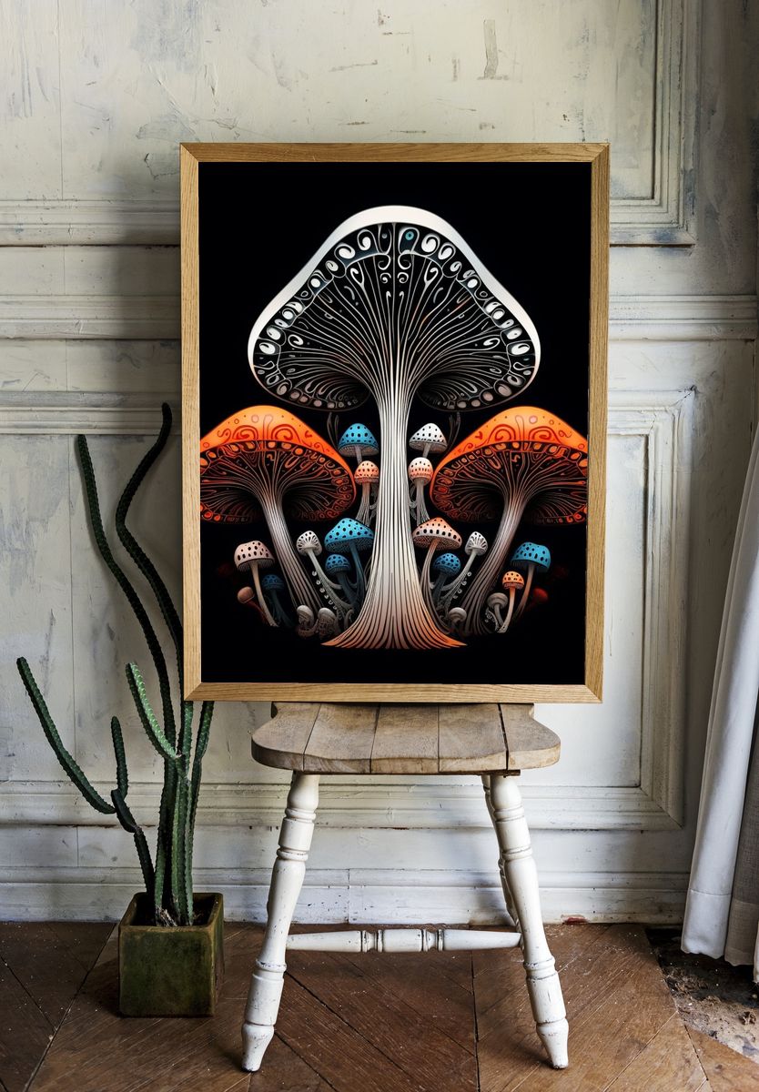Psychedelic Mushroom Forest Print. room preview