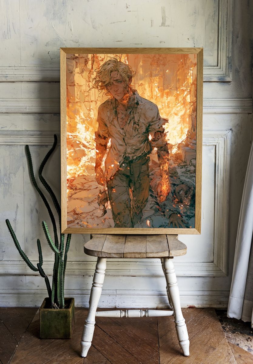 Flame-Wreathed Figure Digital Art Poster. room preview
