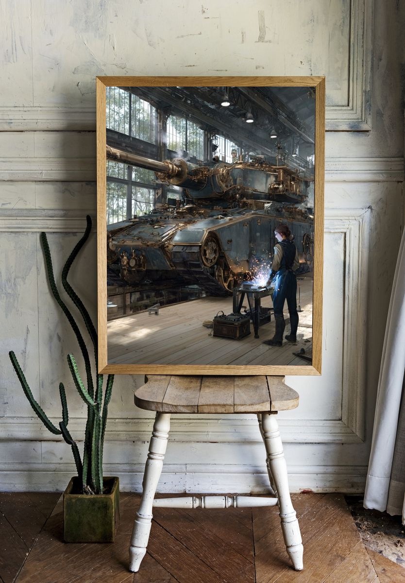 Steampunk Tank Workshop Illustration Poster. room preview
