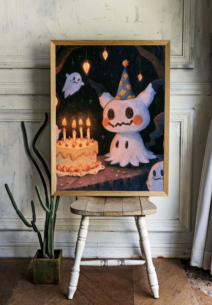 Ghost Birthday Party Illustration Poster. — room view 1