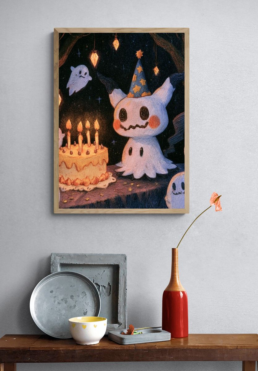 Ghost Birthday Party Illustration Poster. — room view 3