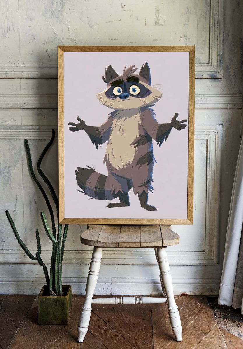 Curious Raccoon Illustration Poster. — room view 1