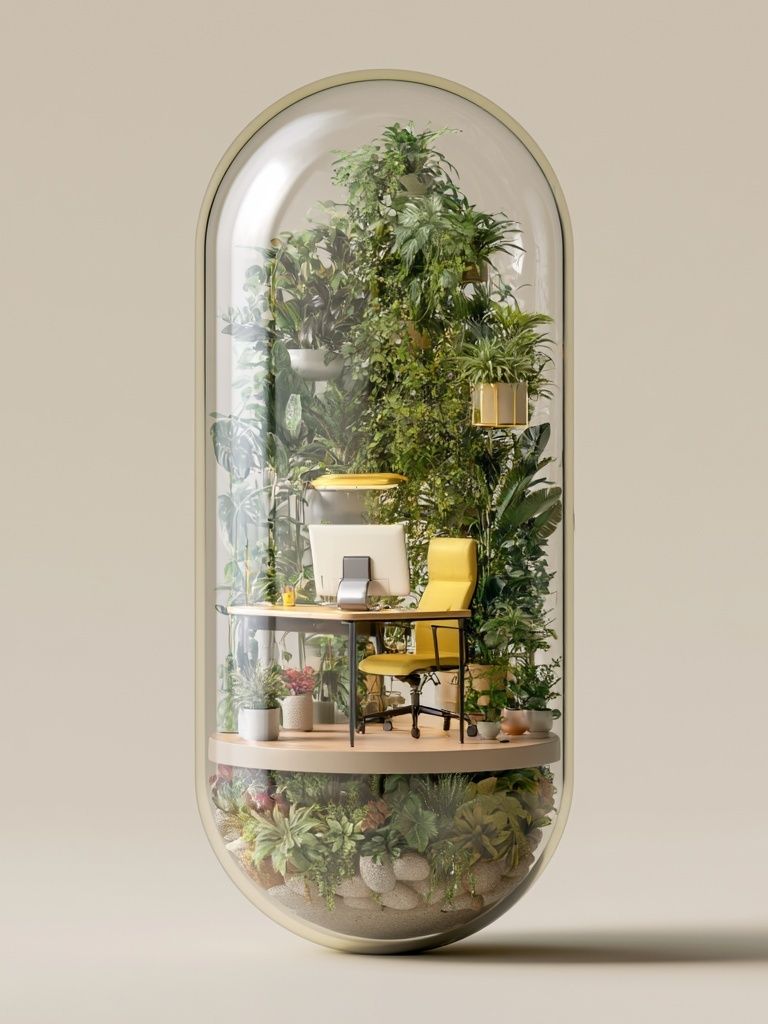 Indoor Garden Office Illustration Print. poster detail