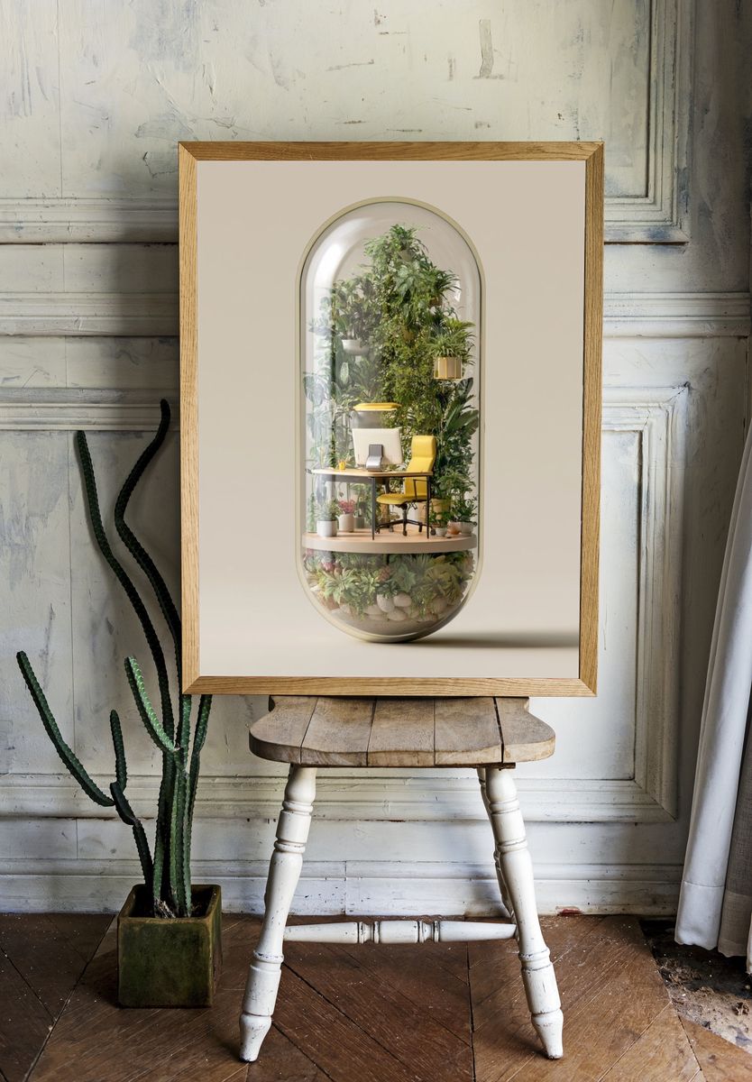 Indoor Garden Office Illustration Print. — room view 1