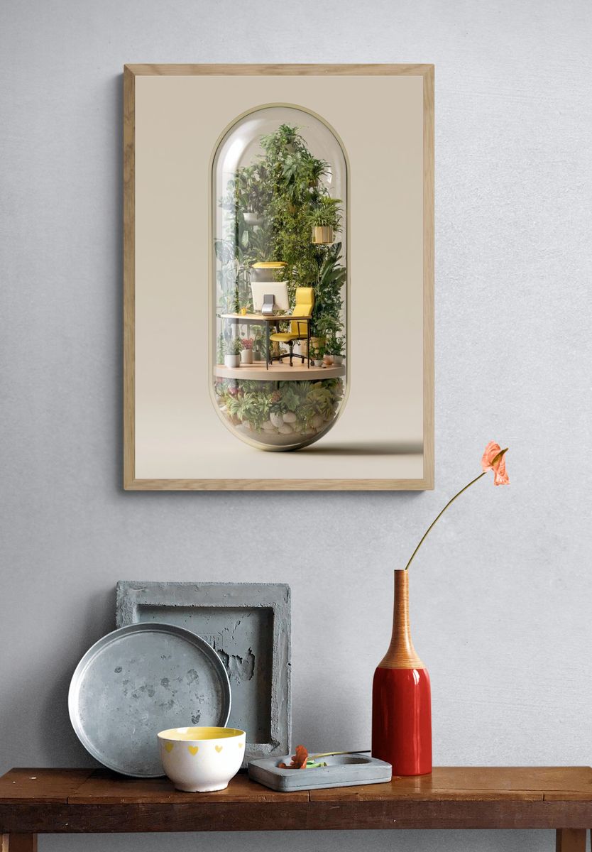 Indoor Garden Office Illustration Print. — room view 3