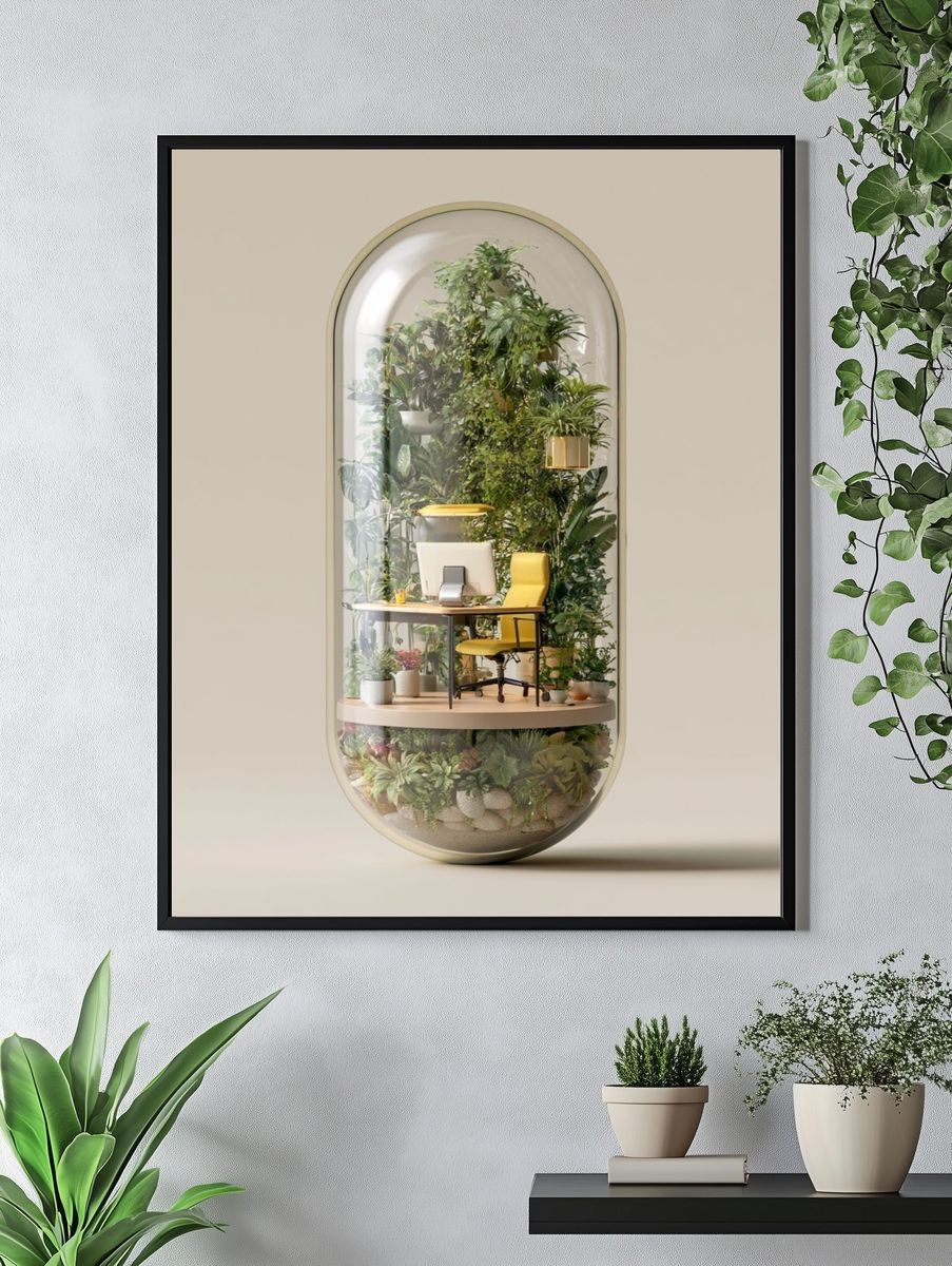 Indoor Garden Office Illustration Print. — room view 4