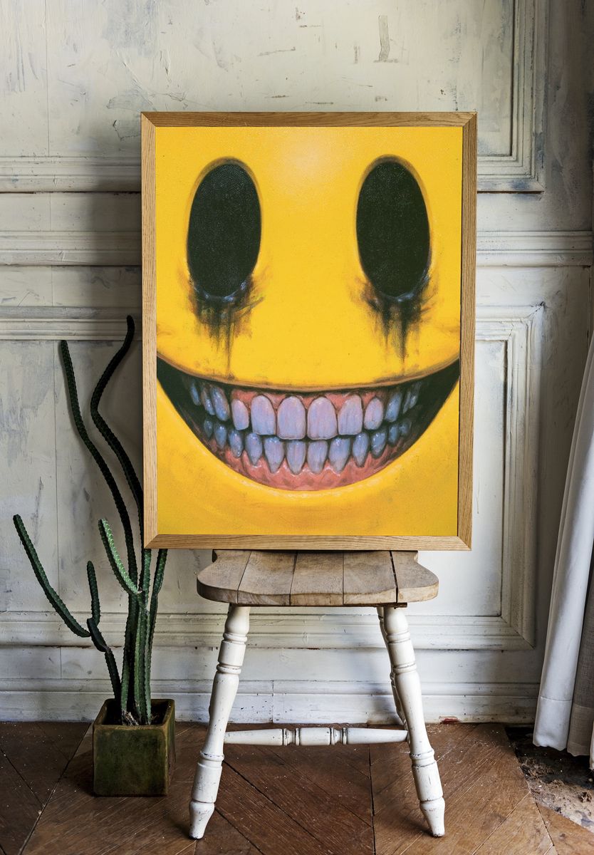 Creepy Smiley Face Illustration Poster. — room view 1