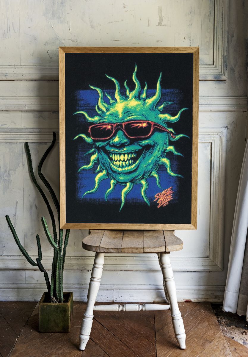Sun Face Neon Illustration Poster. — room view 1