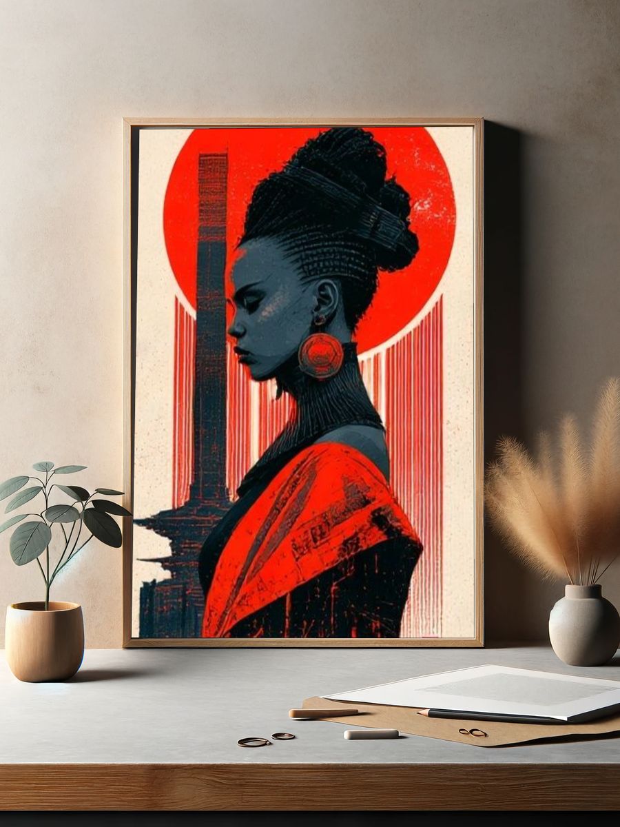 Red Halo Portrait Illustration Poster. — room view 2