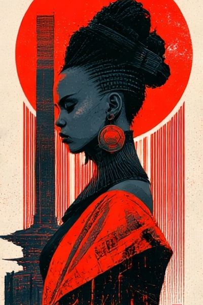 Red Halo Portrait Illustration Poster.