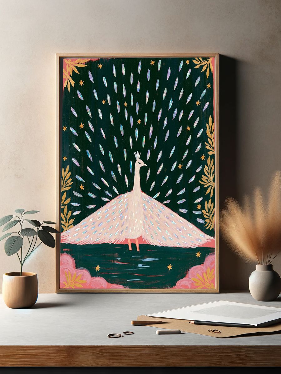 Peacock in Moonlit Garden Poster. — room view 2